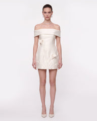 Floral Appliqué Off-Shoulder Mini Dress - White