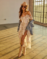 Sunset Drifter Ruffle Paisley Print Maxi Dress