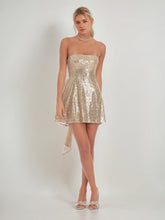 A-Line/Princess Sequined Strapless Sleeveless Short/Mini Homecoming Dresses with Back Bow