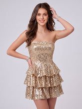 A-Line/Princess Homecoming Dresses Sequin Dresses Strapless Sleeveles Short/Mini With Ruffles/Back Zipper