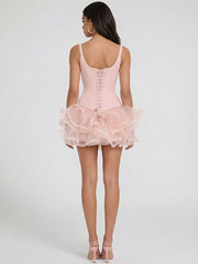 A-Line/Princess Homecoming Dresses Party Dresses Corset Square Neck Sleeveless Short/Mini Satin&Organza Dresses Short Prom Dresses With Back Lace-Up