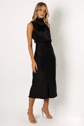 Anabelle Halter Neck Midi Dress - Black