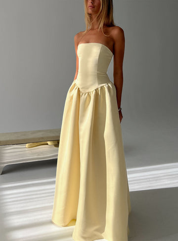Soft Bloom Drop Waist Strapless Maxi Dress Yellow