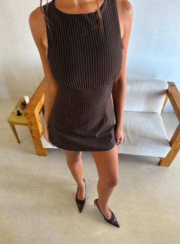 Yumiko Romper Brown Pinstripe