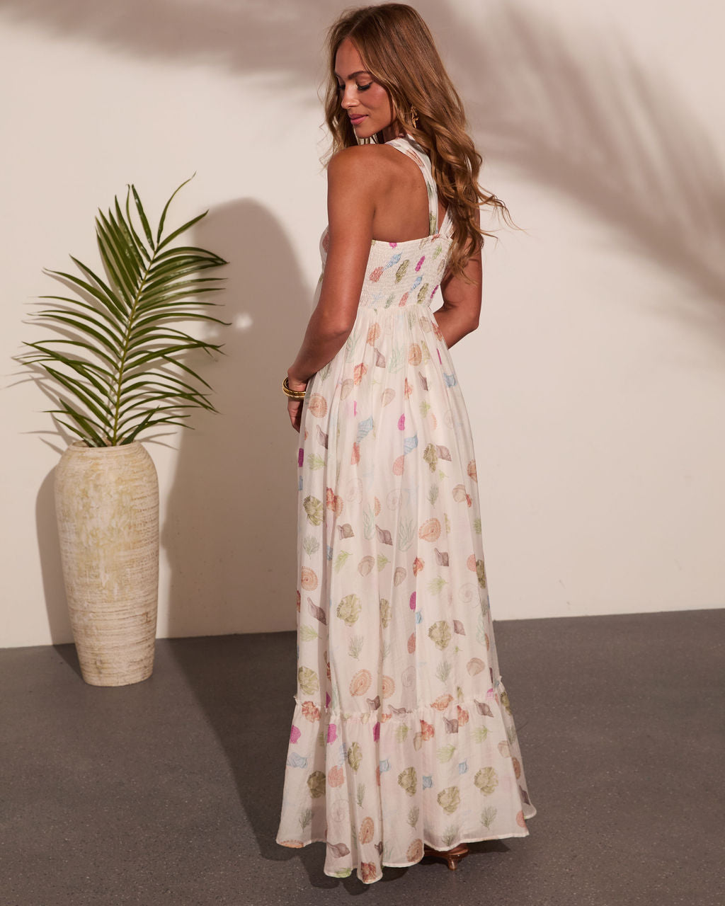 Sea Shimmer Seashell Print Halter Neck Maxi Dress
