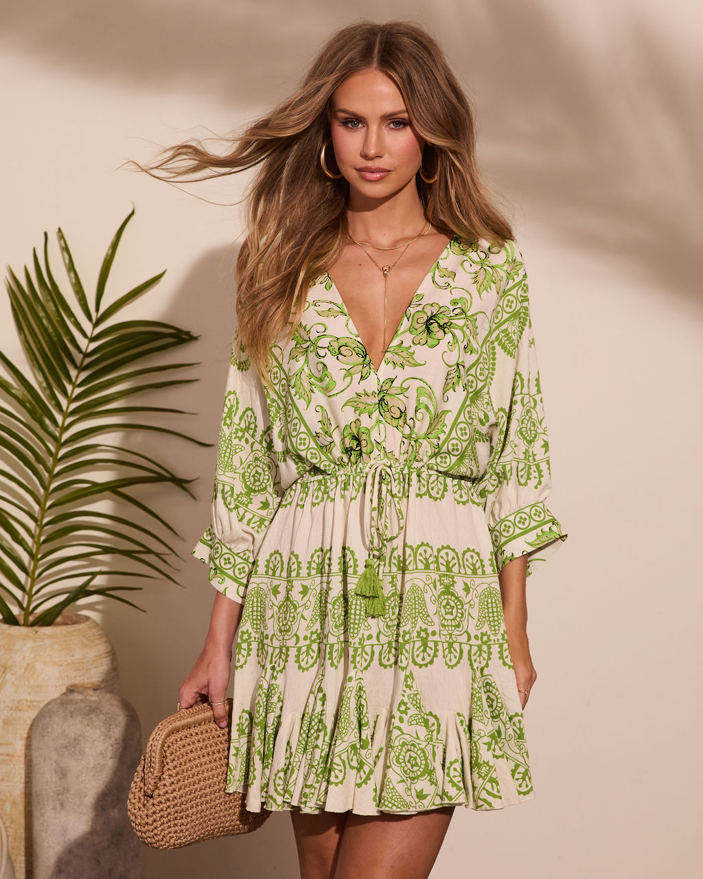 Coastal Aura Paisley Print Drawstring Mini Dress