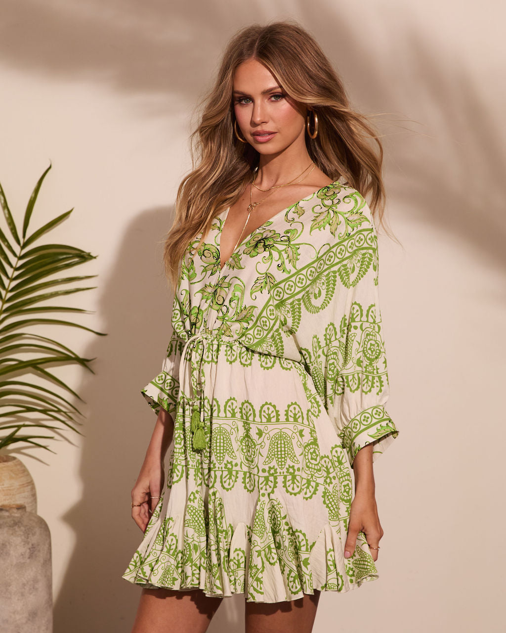 Coastal Aura Paisley Print Drawstring Mini Dress