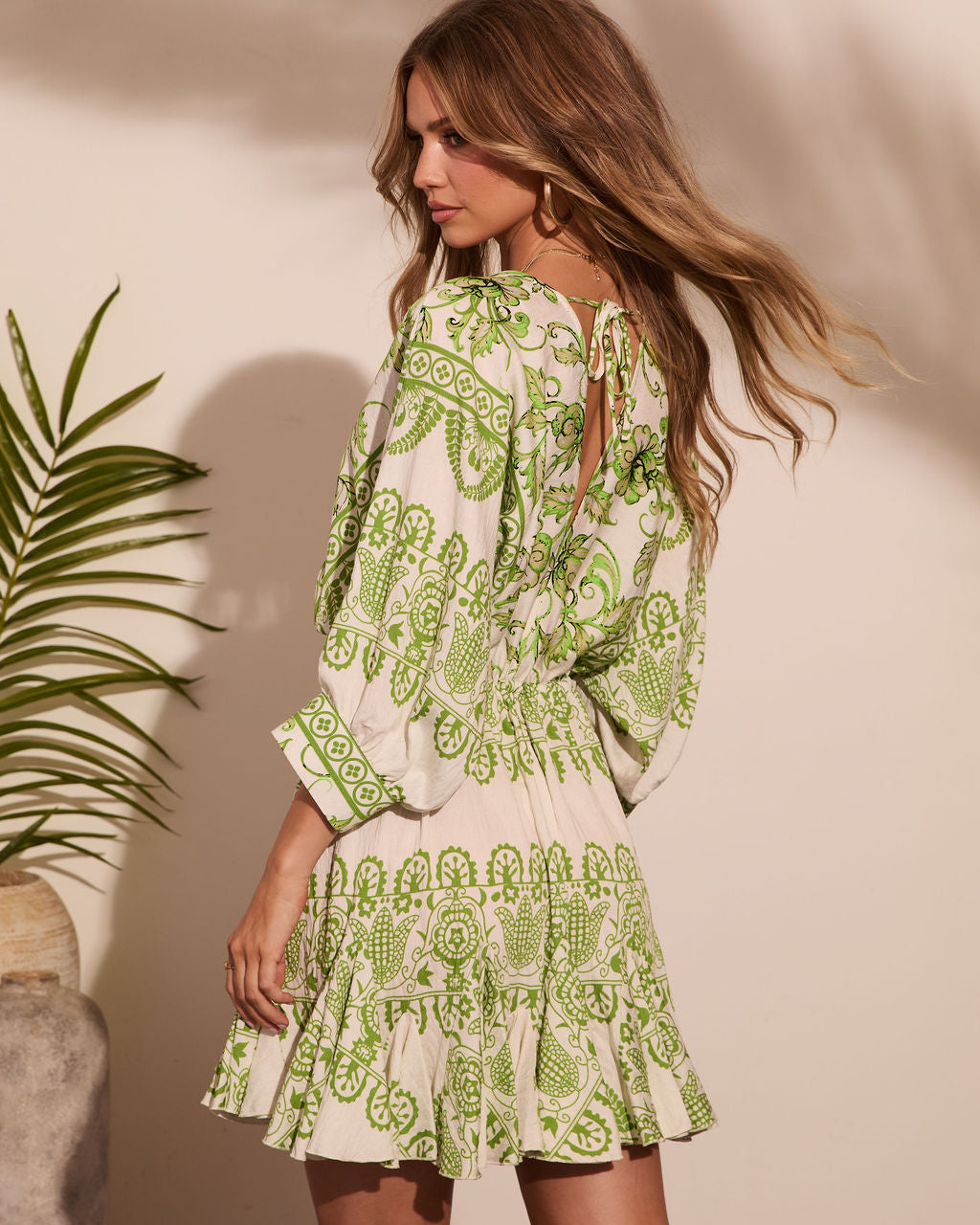 Coastal Aura Paisley Print Drawstring Mini Dress