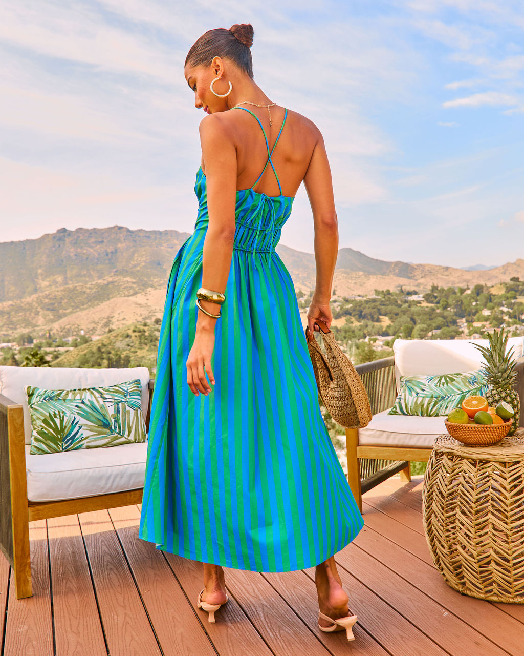 Harbor Line Striped Fit And Flare Maxi Dress