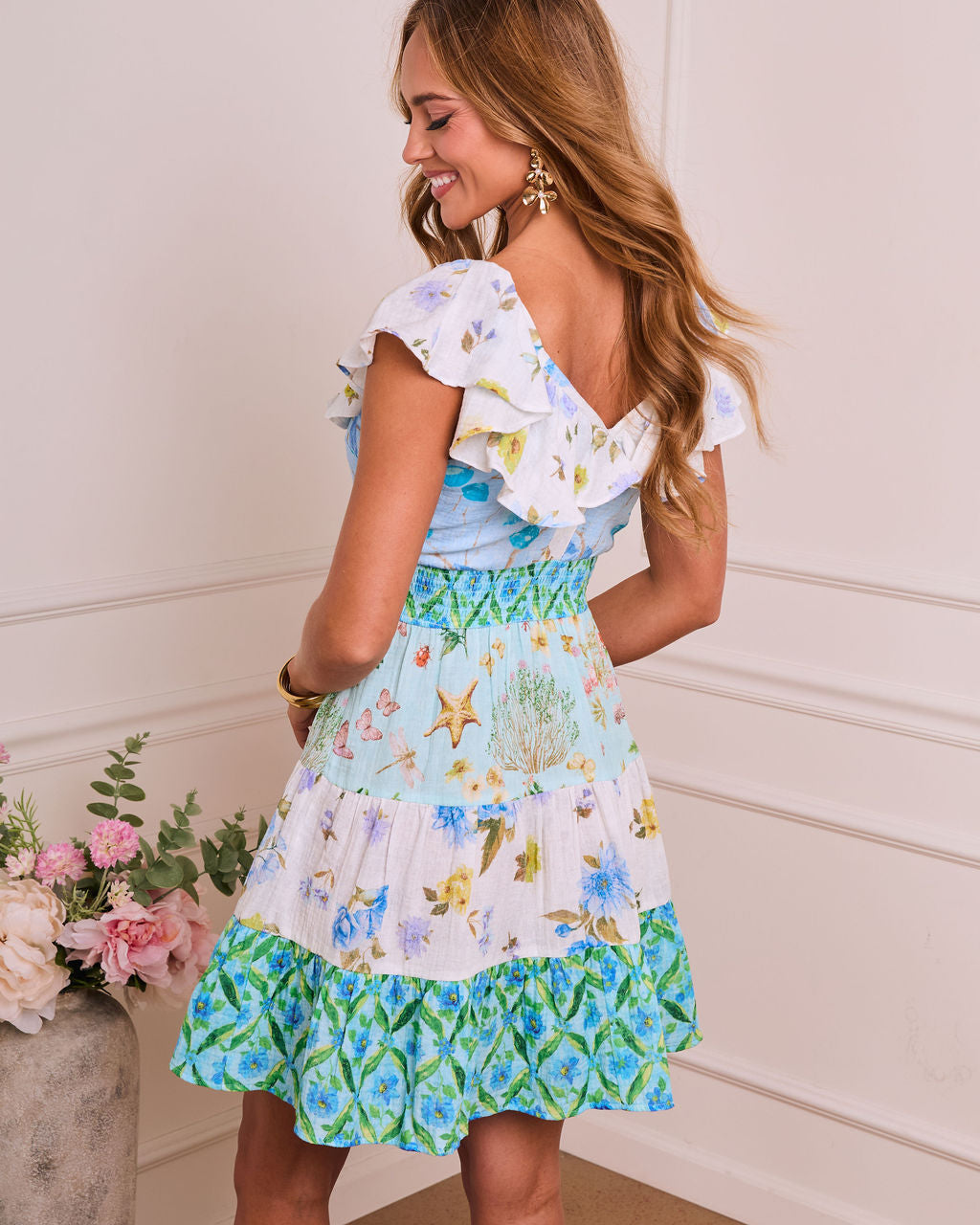 Daisy Bloom Floral Color Block Mini Dress