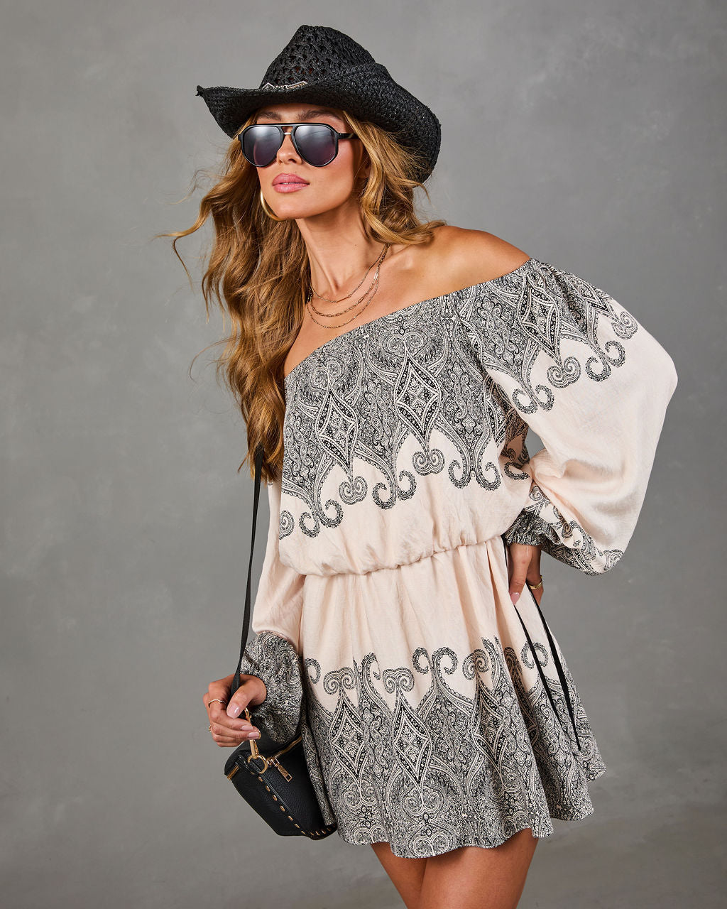 Monrow Paisley Off the Shoulder Mini Dress