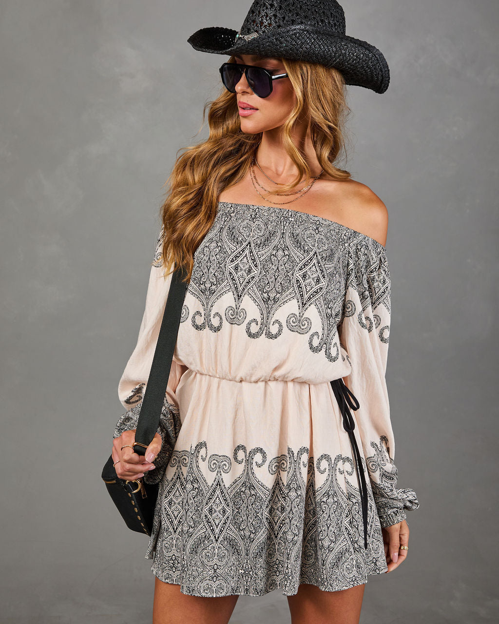 Monrow Paisley Off the Shoulder Mini Dress