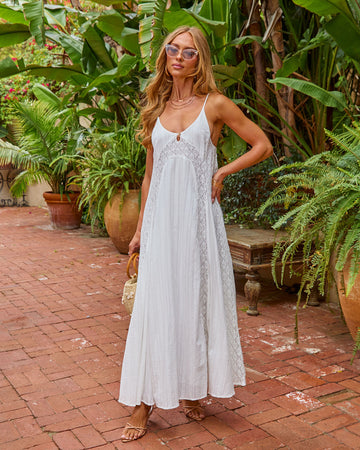Dewy Dove Cotton Lace Trim Slip Maxi Dress