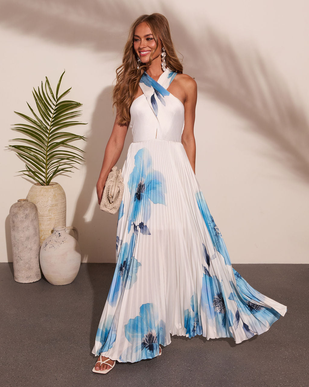 Tuscan Garden Floral Halter Neck Maxi Dress