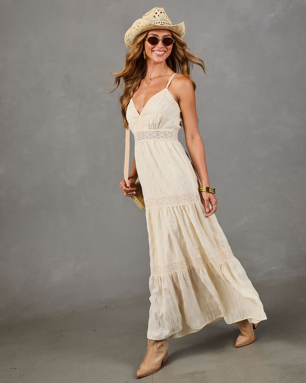 Sunkiss Veil Lace Trim Maxi Dress