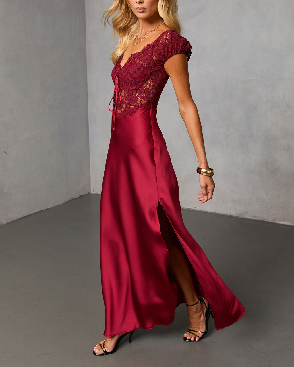 Polished Romance Lace Satin Maxi Dress