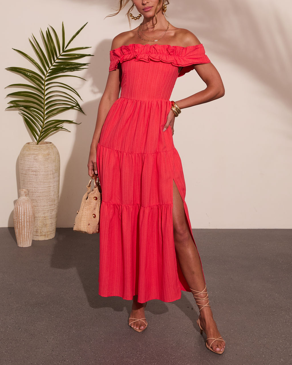 Sol Haze Ruffle Off The Shoulder Maxi Dress
