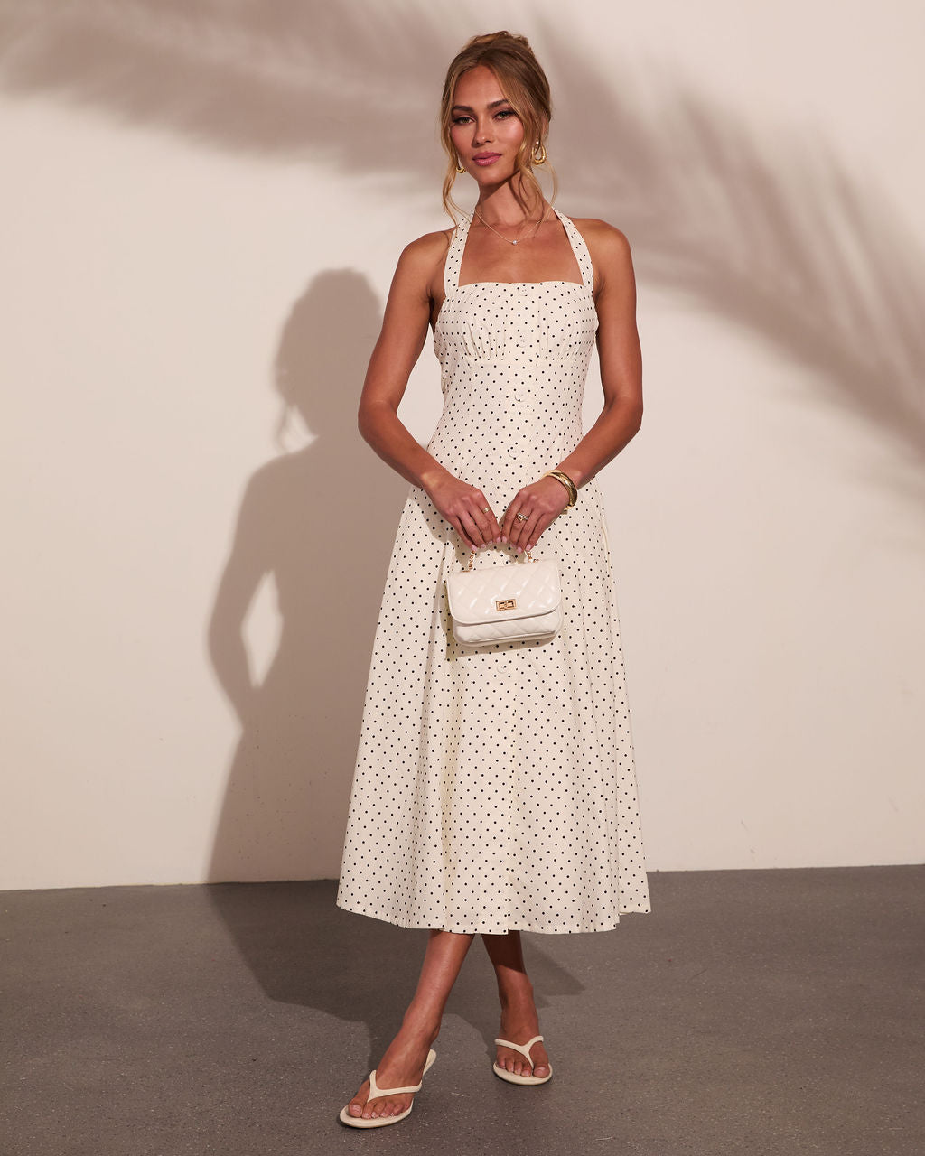 Abrille Polka Dot Halter Neck Maxi Dress
