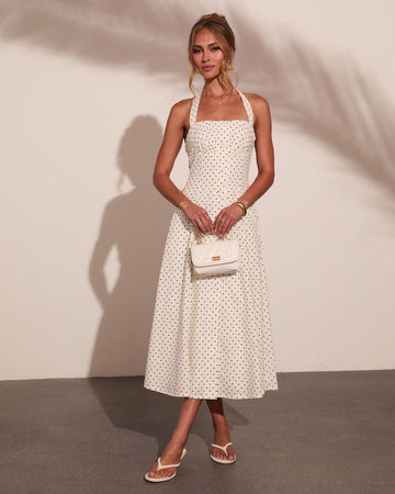 Abrille Polka Dot Halter Neck Maxi Dress