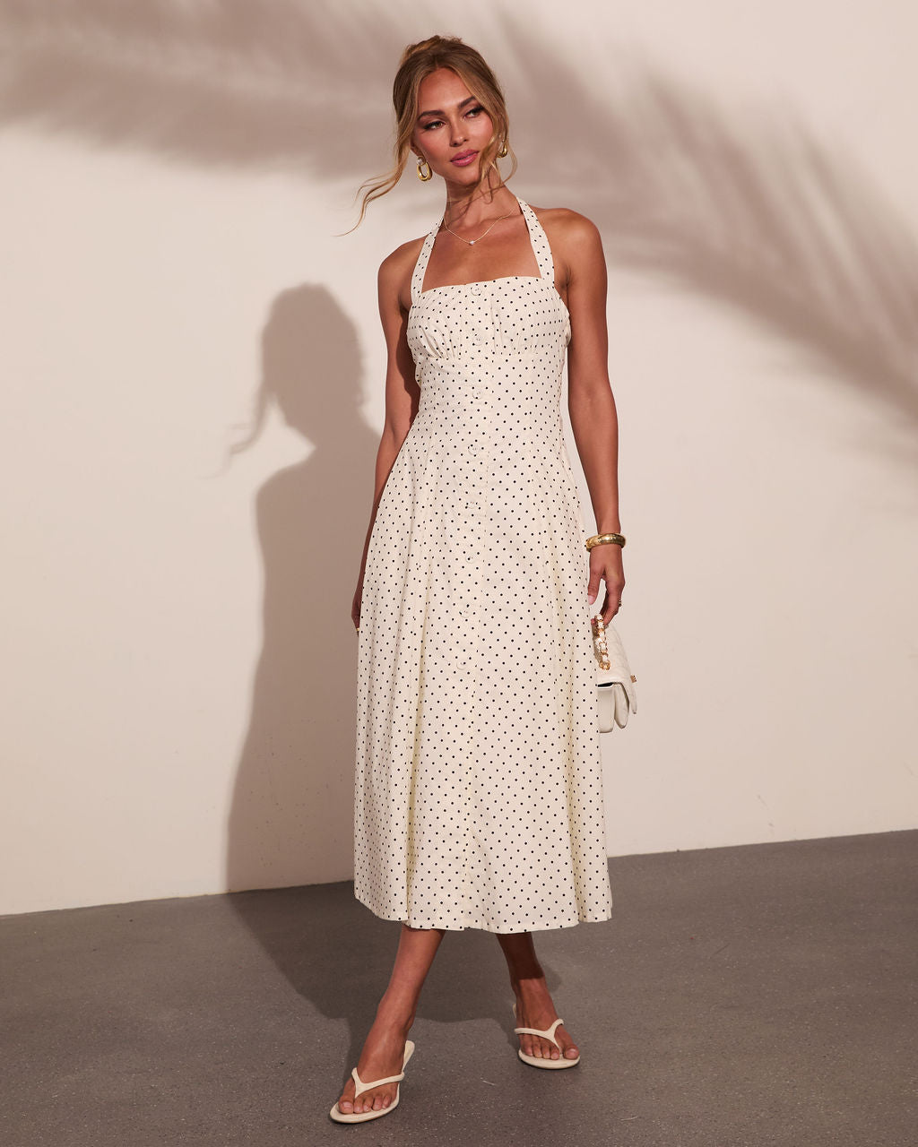 Abrille Polka Dot Halter Neck Maxi Dress
