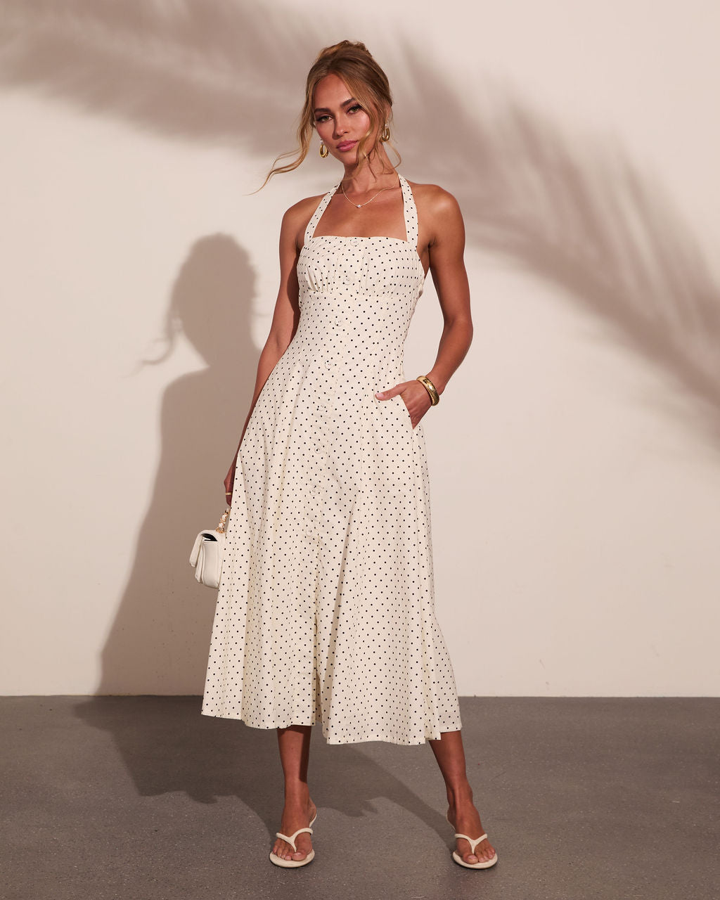 Abrille Polka Dot Halter Neck Maxi Dress