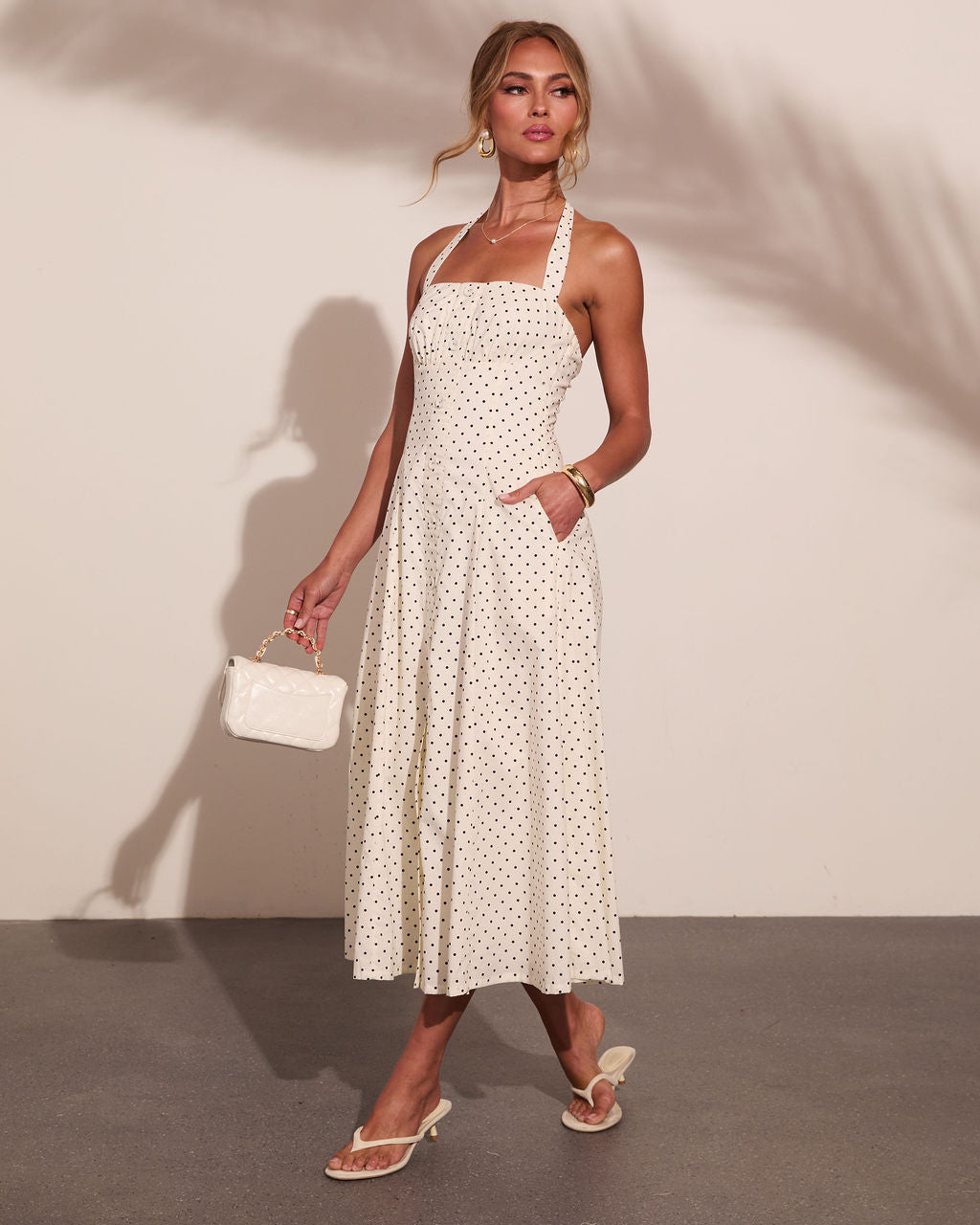 Abrille Polka Dot Halter Neck Maxi Dress