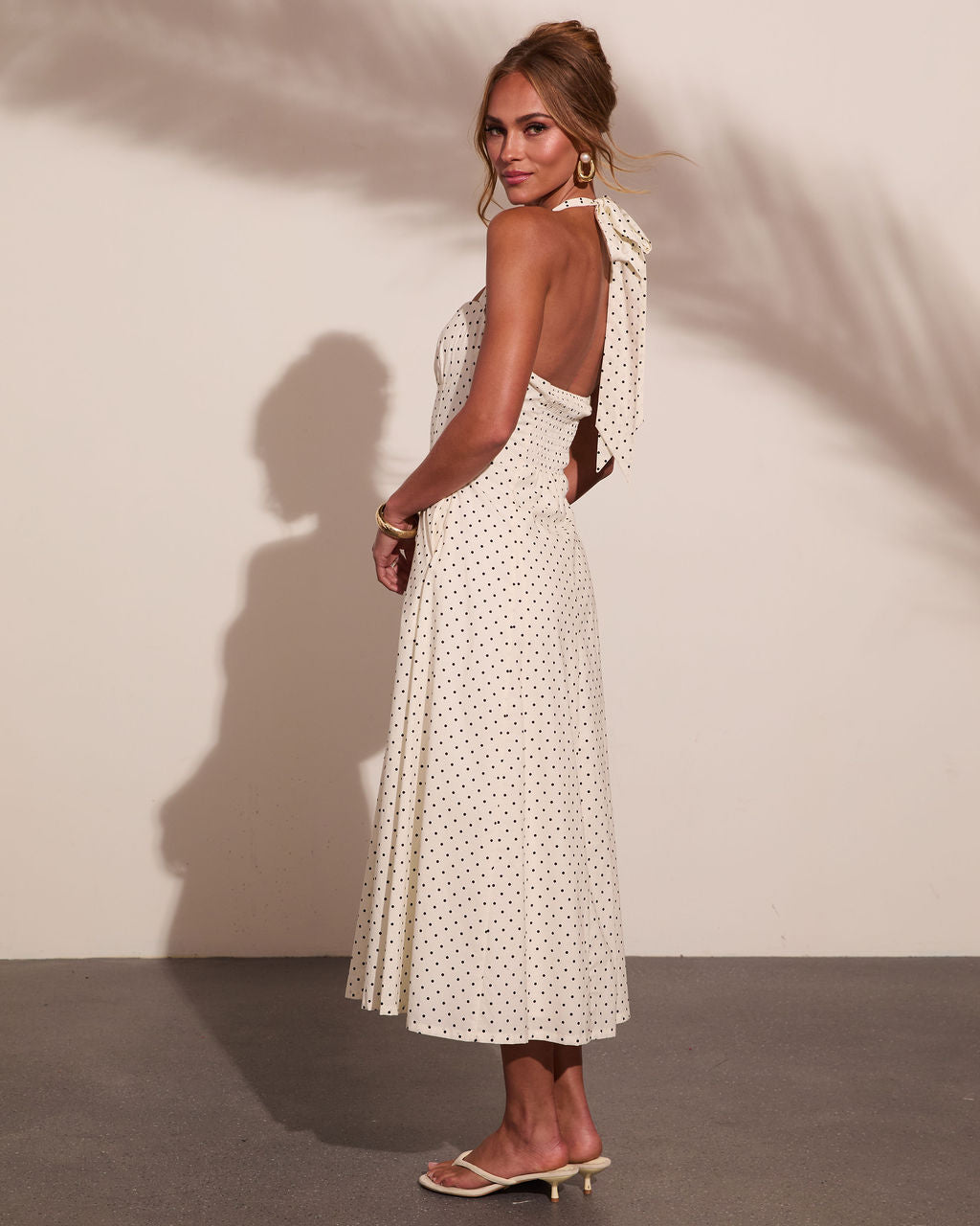 Abrille Polka Dot Halter Neck Maxi Dress
