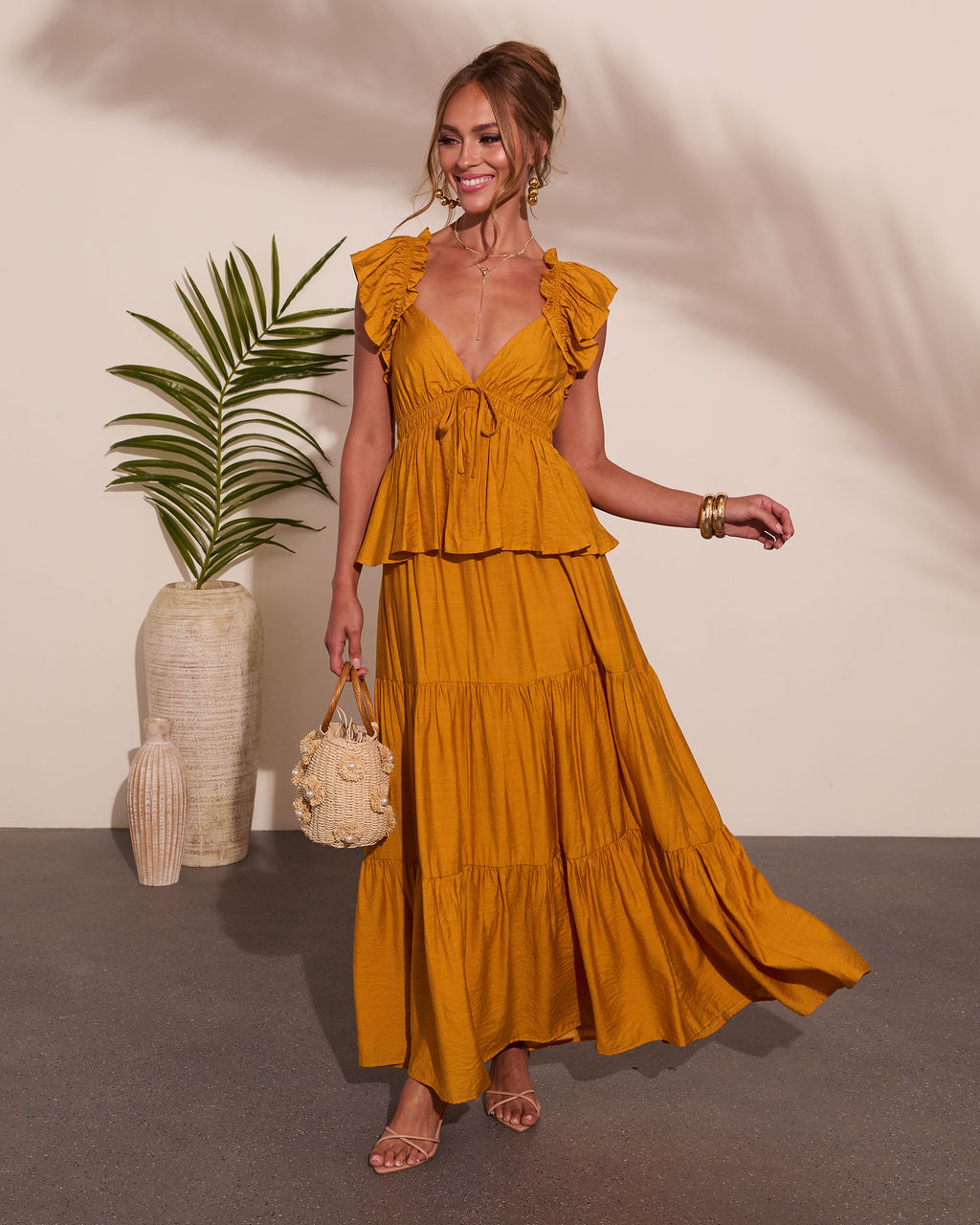Glow Tiered Peplum Maxi Dress