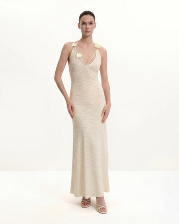 Textured Knit Halter Maxi Dress - Cream