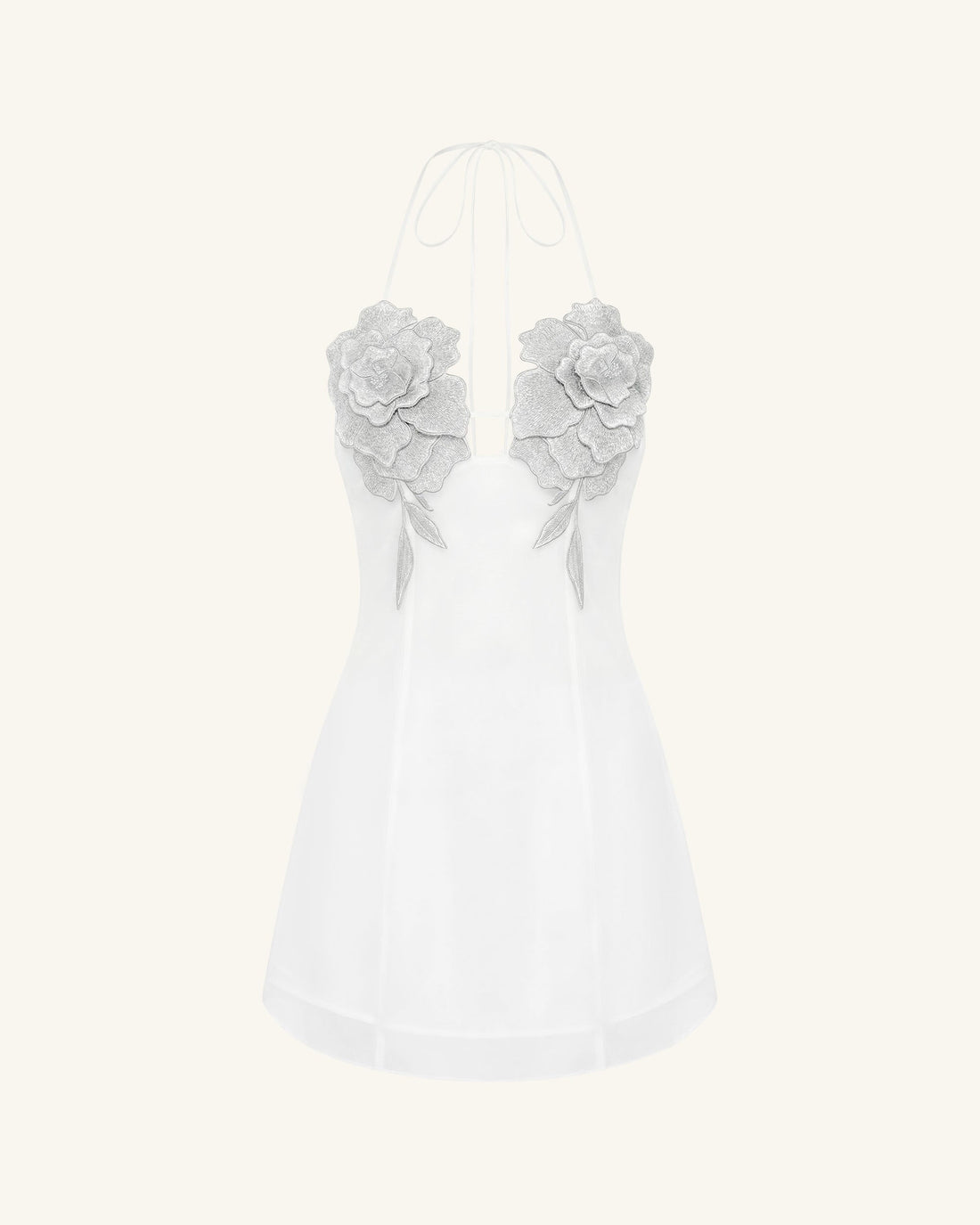 Flower Embroidered Mini Dress - White