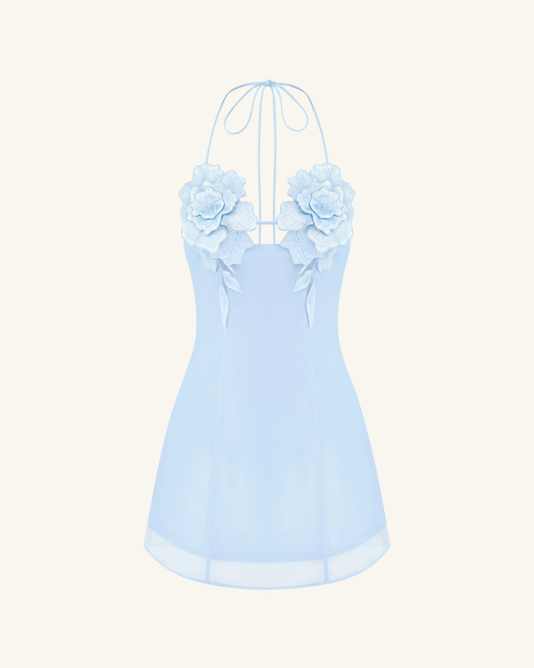 Flower Embroidered Mini Dress - Blue