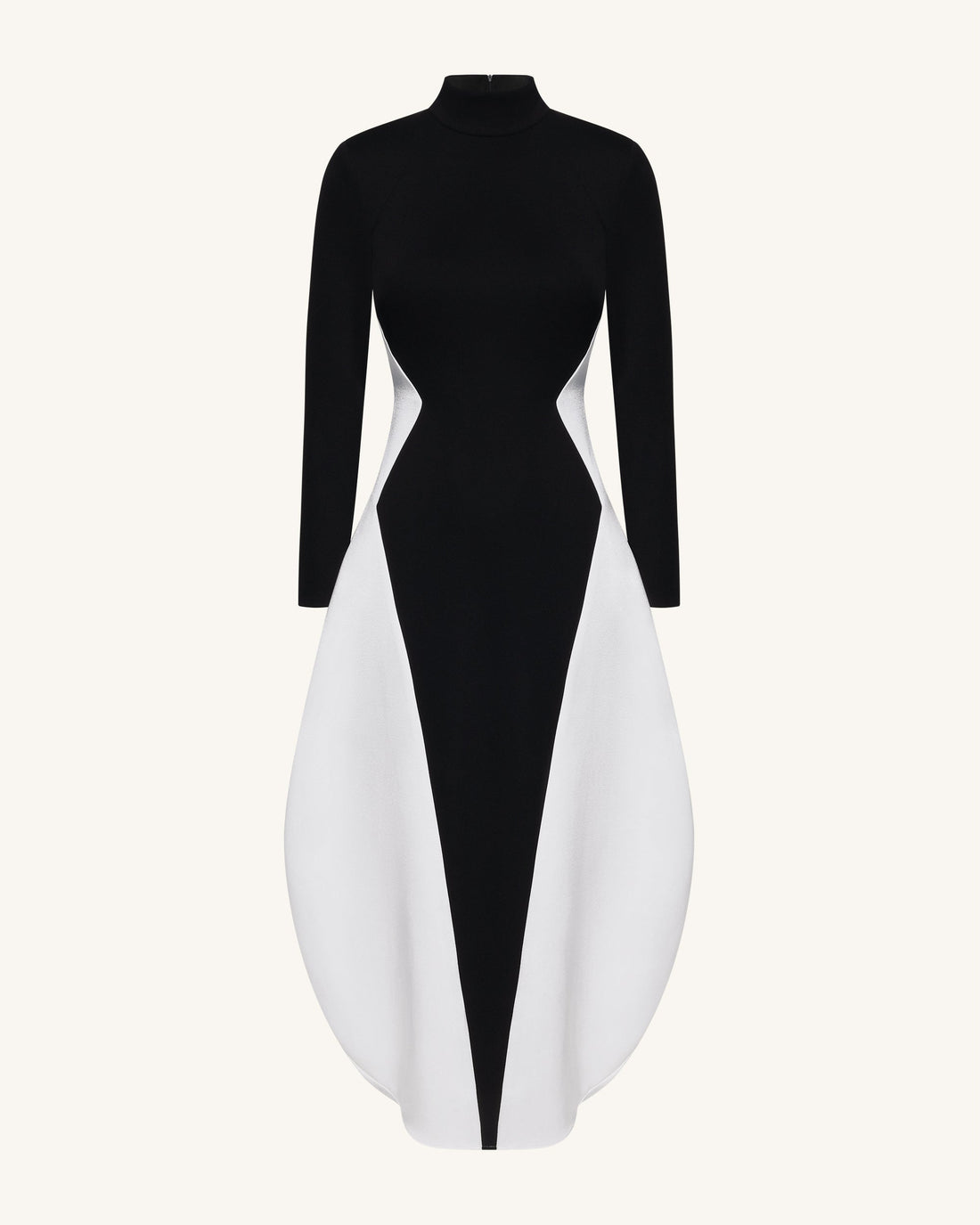 Monochrome Paneled Long-Sleeve Maxi Dress - Black