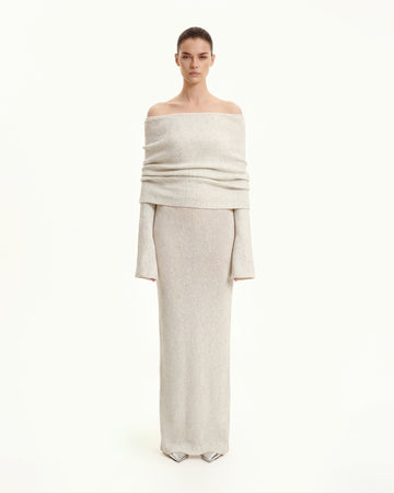 Knit Off-Shoulder Maxi Dress - Cream