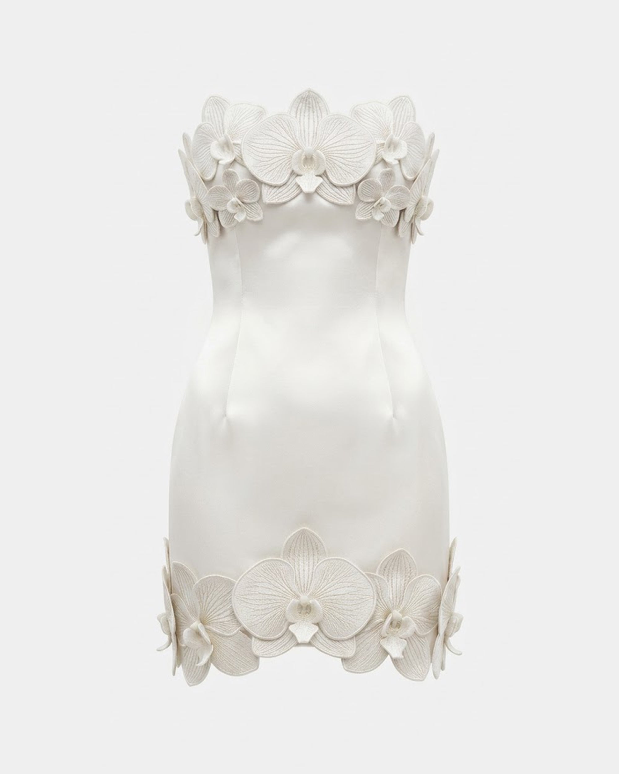 Orchid Trim Strapless Mini Dress - White