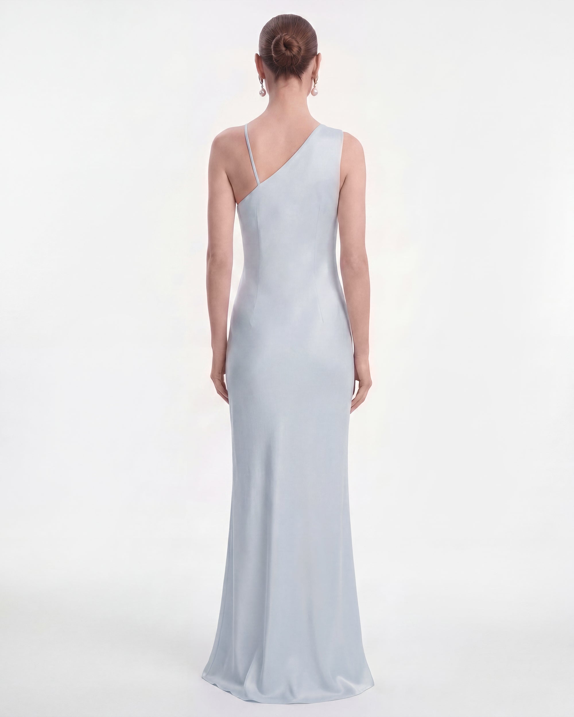 Floral Appliqué One Shoulder Maxi Dress - Light Blue