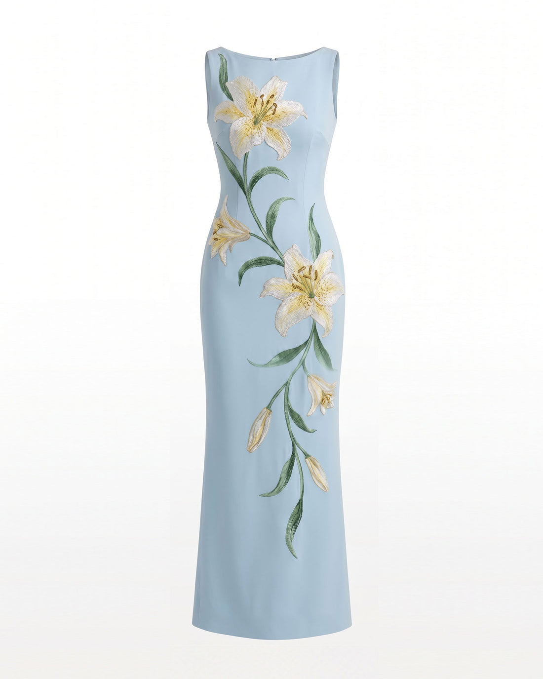 Lily Floral Print Sleeveless Column Maxi Dress - Light Blue