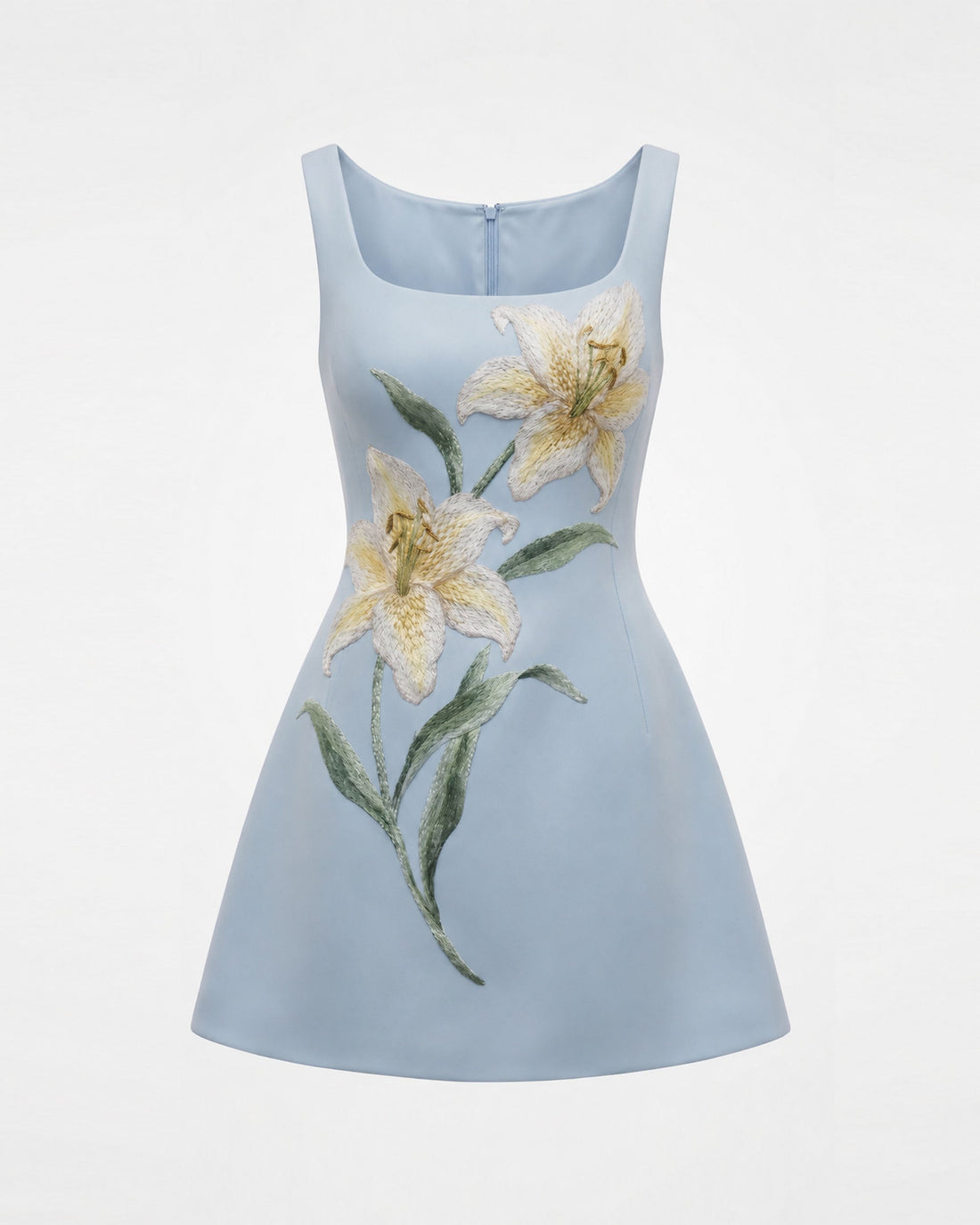 Lily Floral Print Sleeveless A-Line Mini Dress - Light Blue