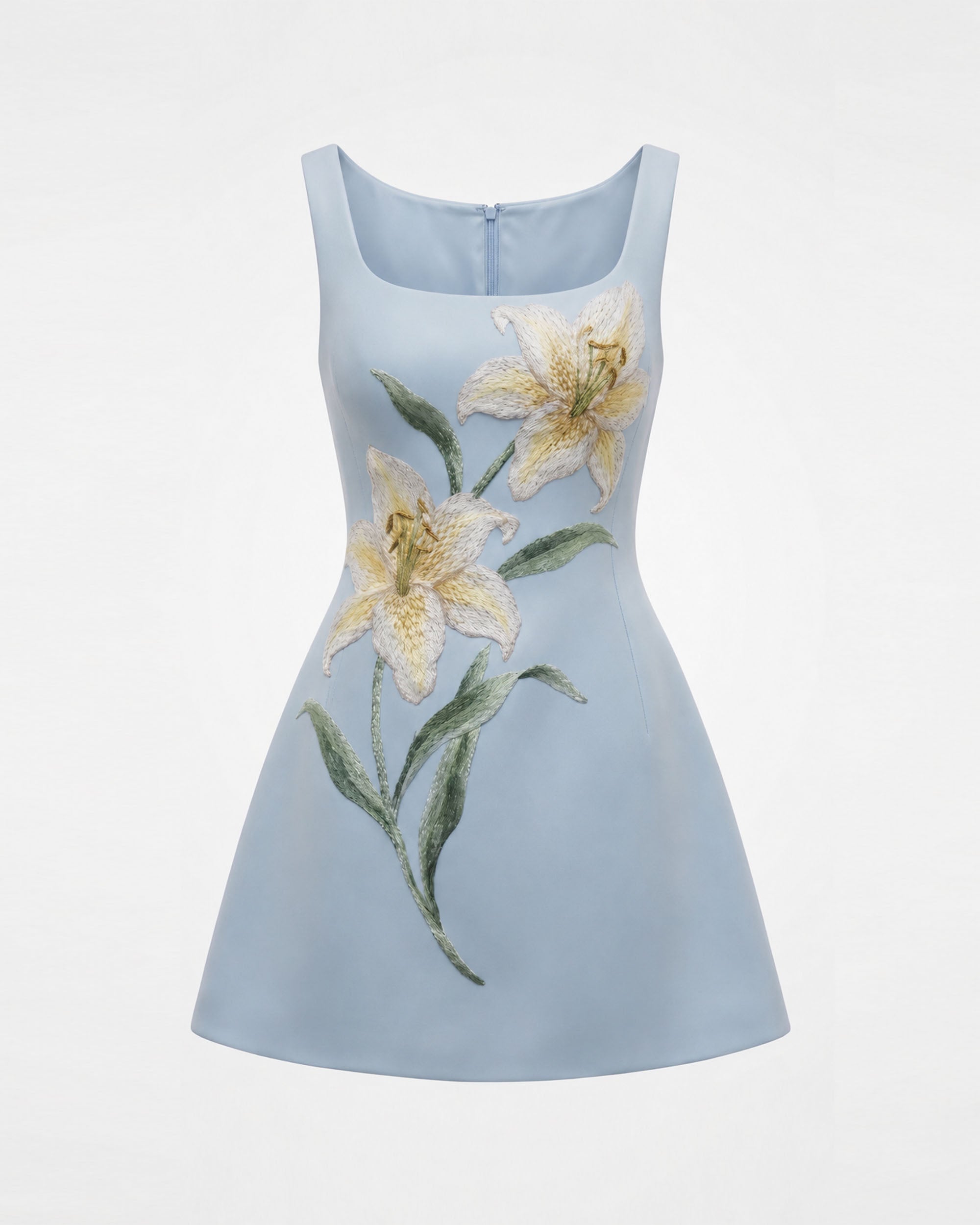 Lily Floral Print Sleeveless A-Line Mini Dress - Light Blue