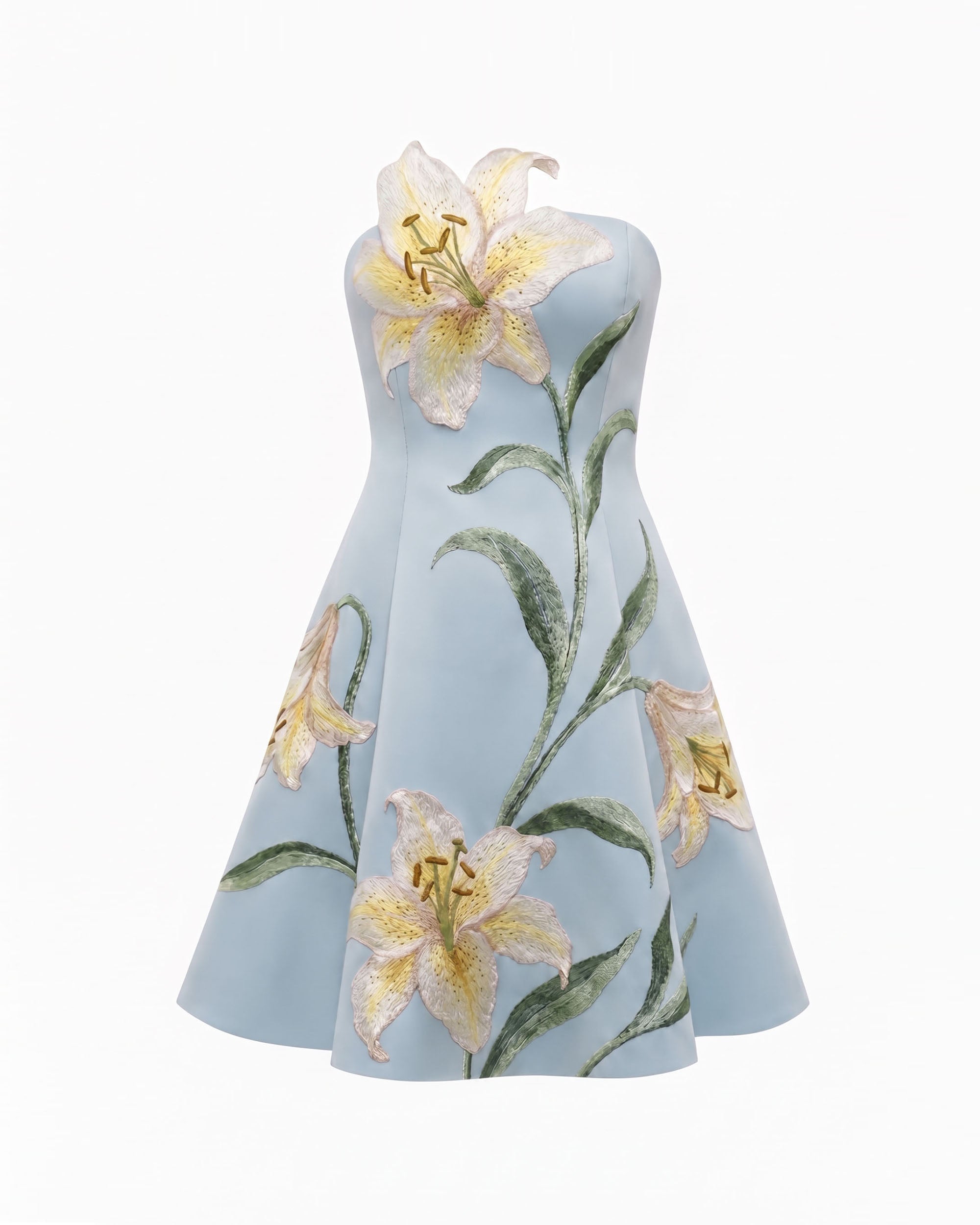 Lily Floral Print Strapless A-Line Mini Dress - Light Blue