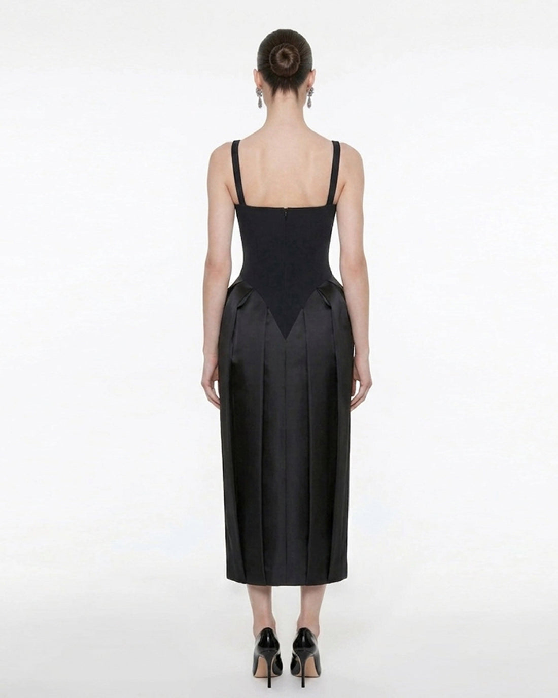 Square Neck Pannier Midi Dress - Black