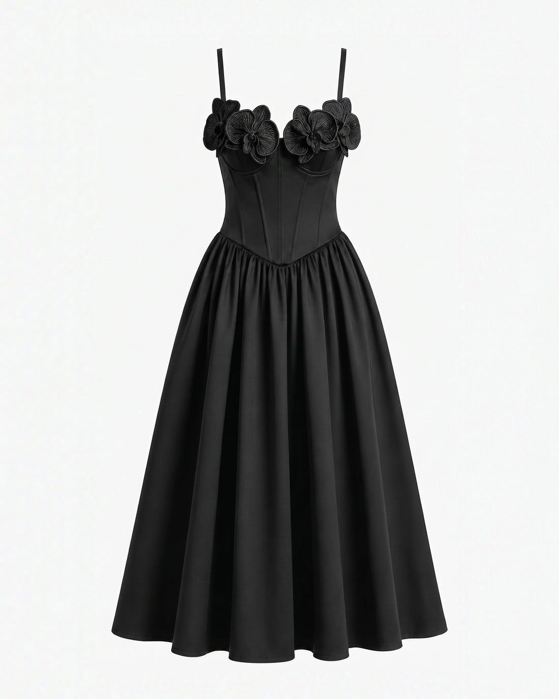 Orchid Embroidered Appliqué Corset Maxi Dress - Black