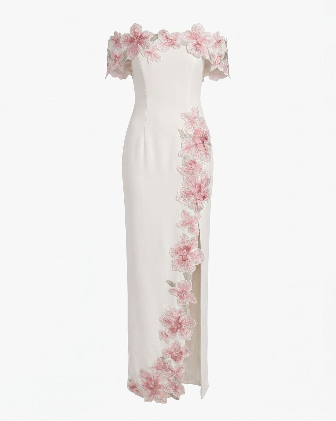 Flower Embroidered Off-Shoulder Maxi Dress - Ivory
