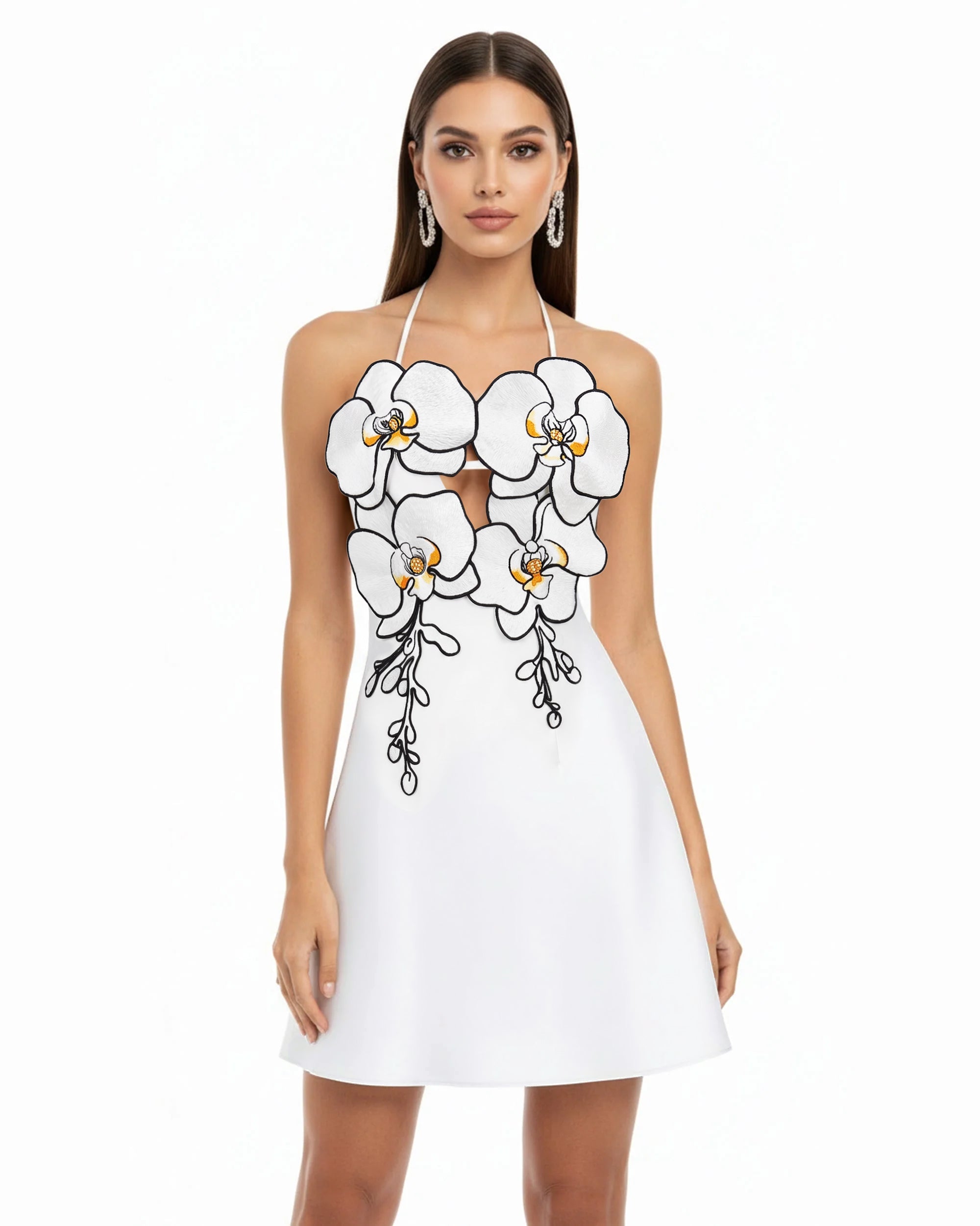 Orchid Embroidered Halter Mini Dress - White