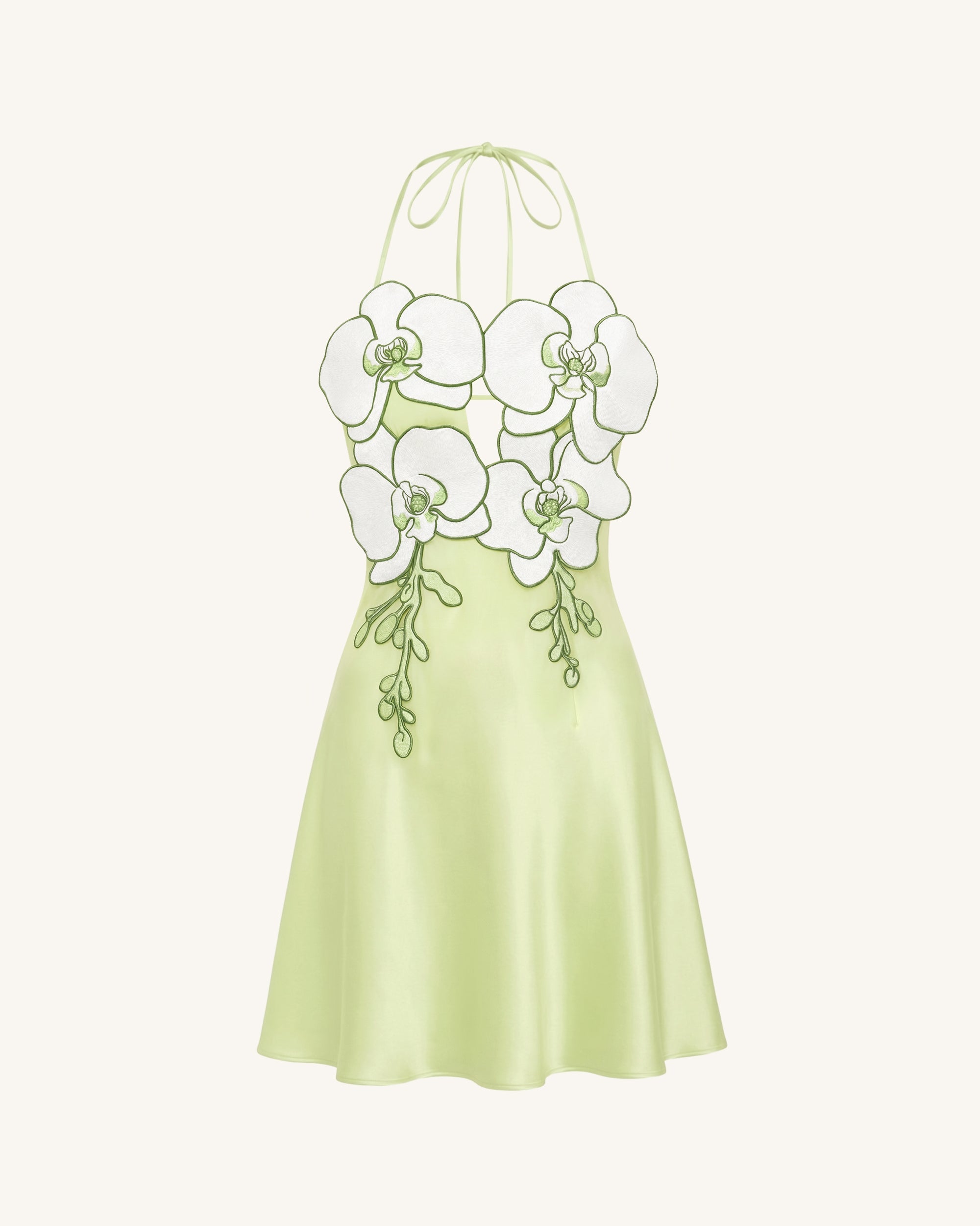 Orchid Embroidered Halter Mini Dress - Light Green