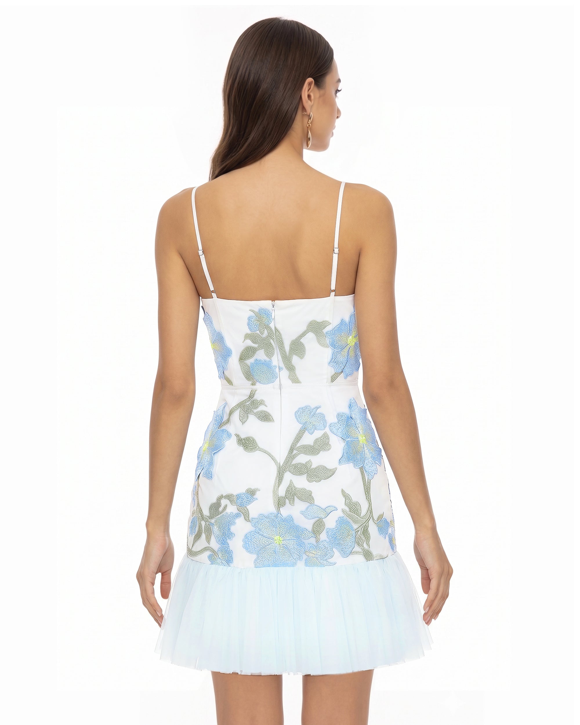 Floral Sling Mini Dress - Baby Blue