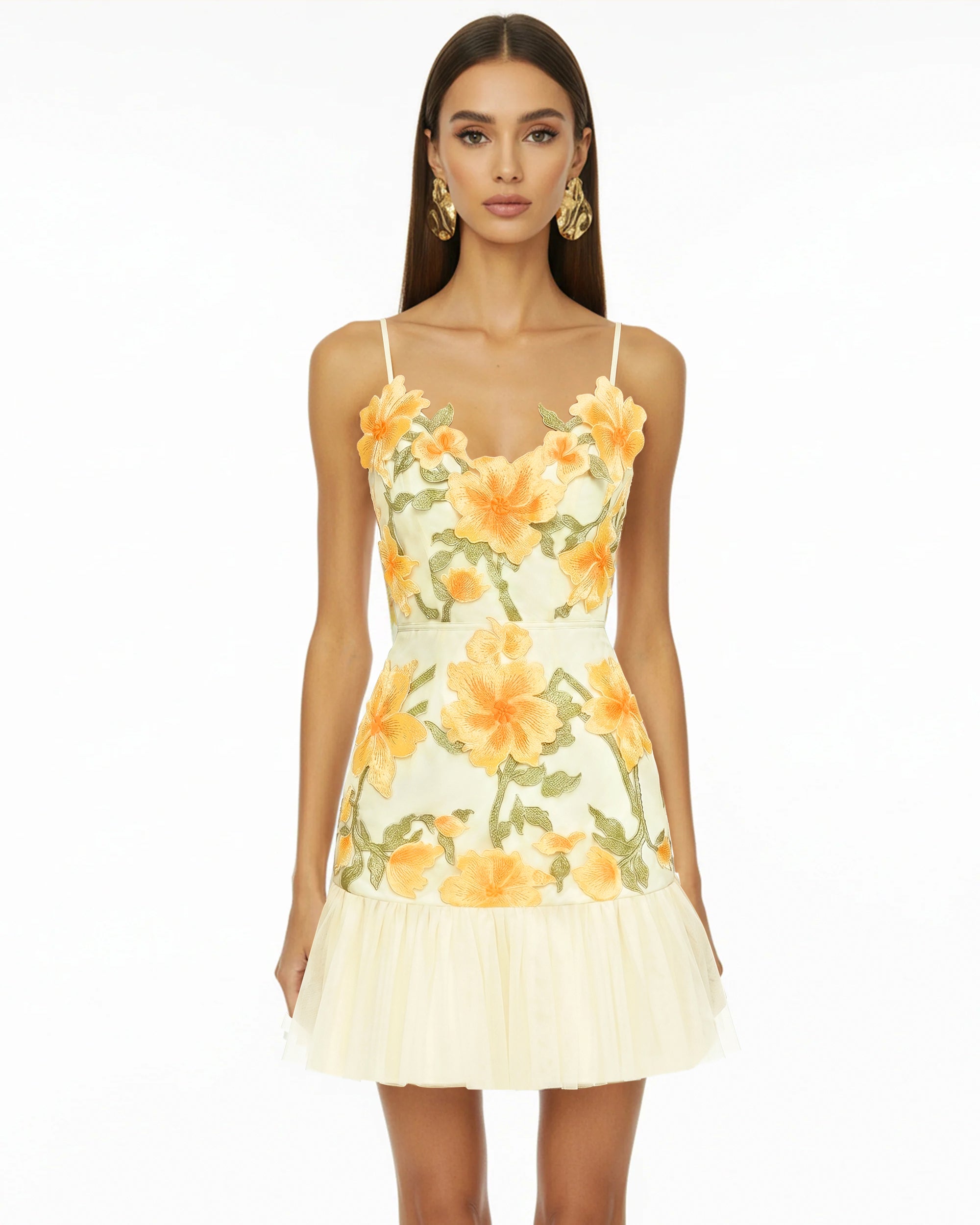 Floral Sling Mini Dress - Marigold