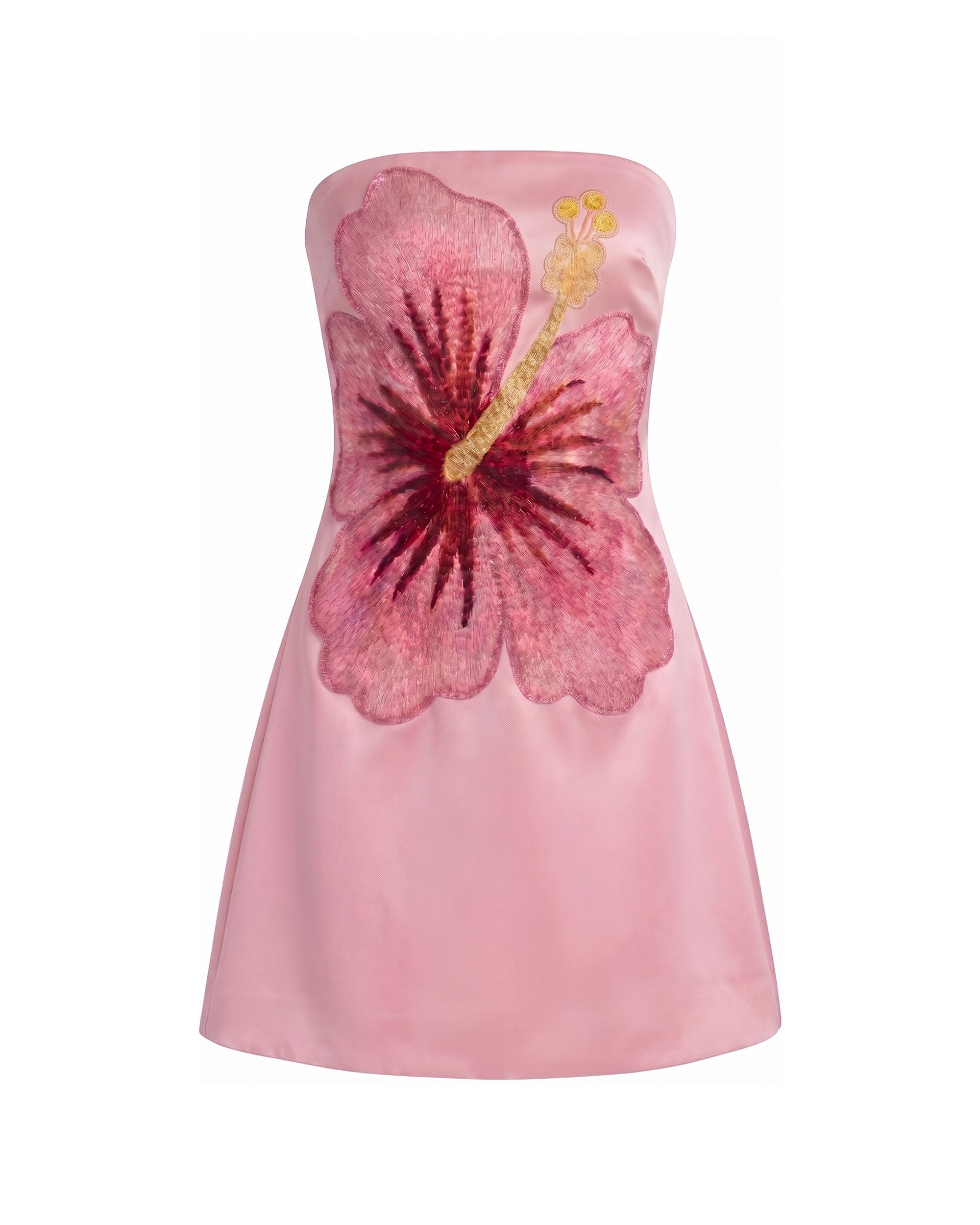 Hibiscus Embroidered Bandeau Mini Dress - Pink