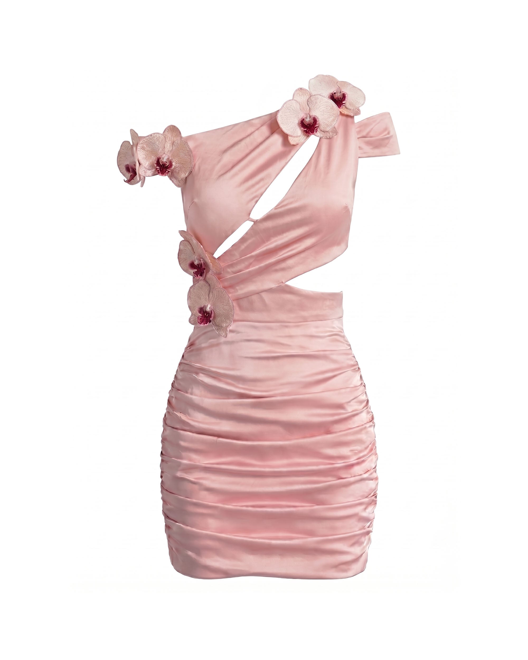 Orchid Embroidered Cutout Ruched Mini Dress - Blush Pink