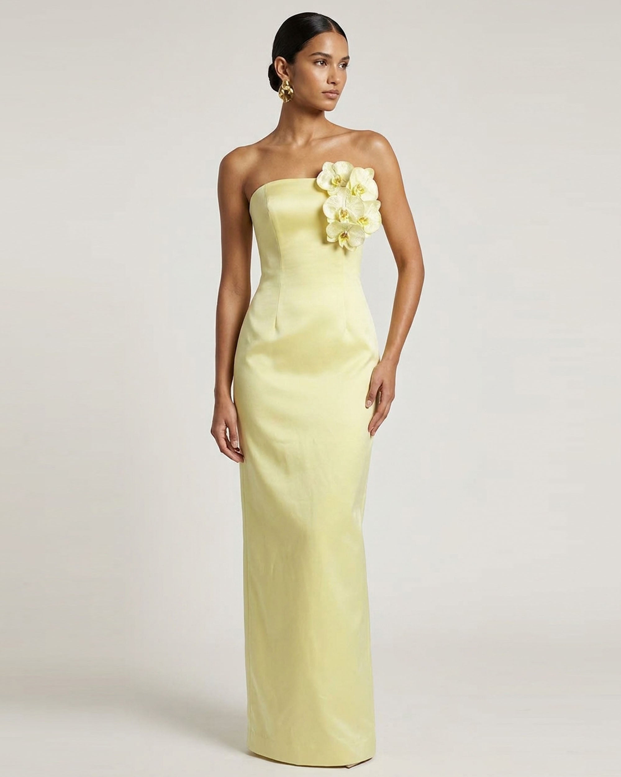 Orchid Embellished Strapless Maxi Dress - Yellow