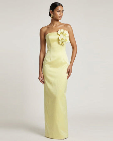 Orchid Embellished Strapless Maxi Dress - Yellow